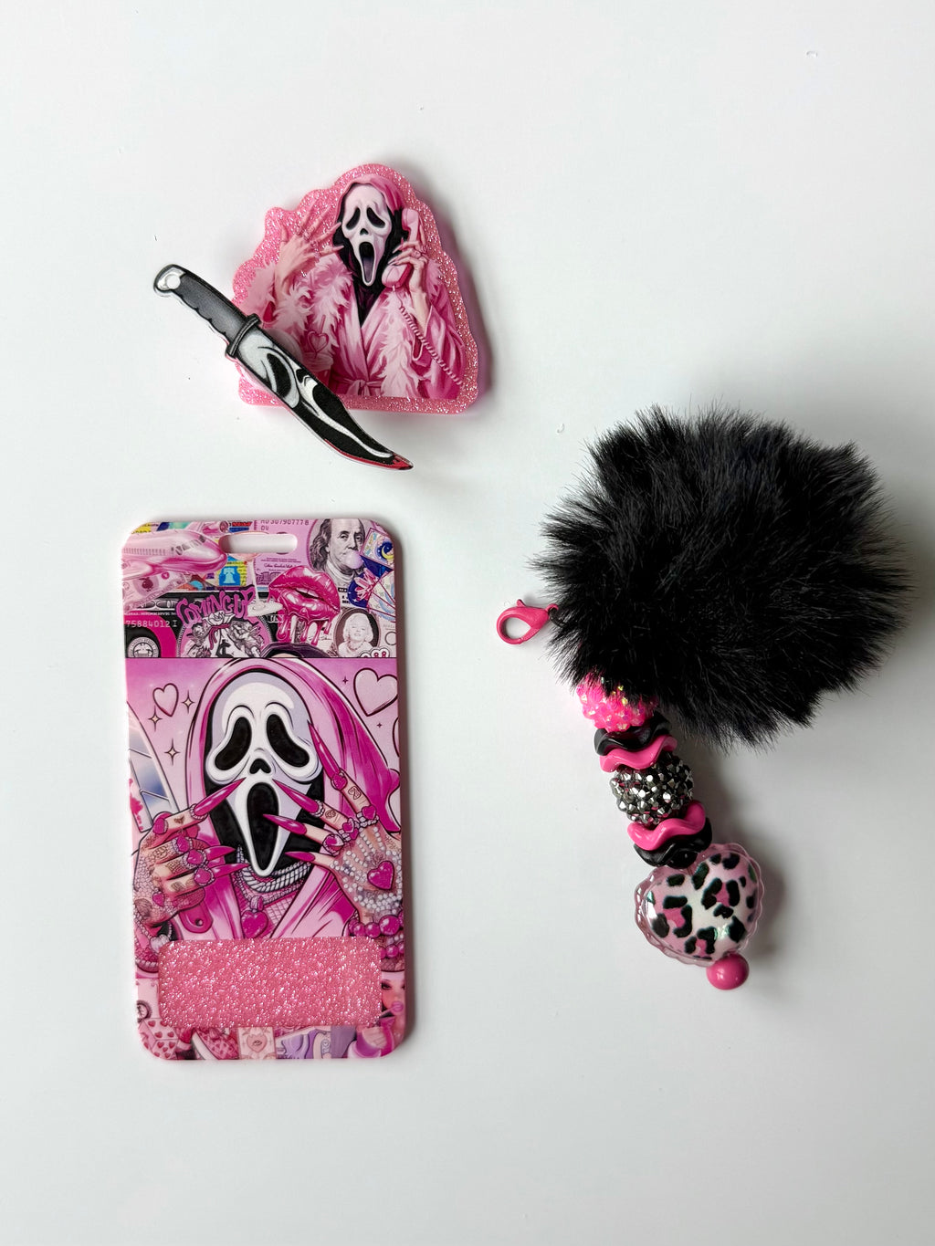 Pink Ghost Face Interchangeable Badge Reel Buddy