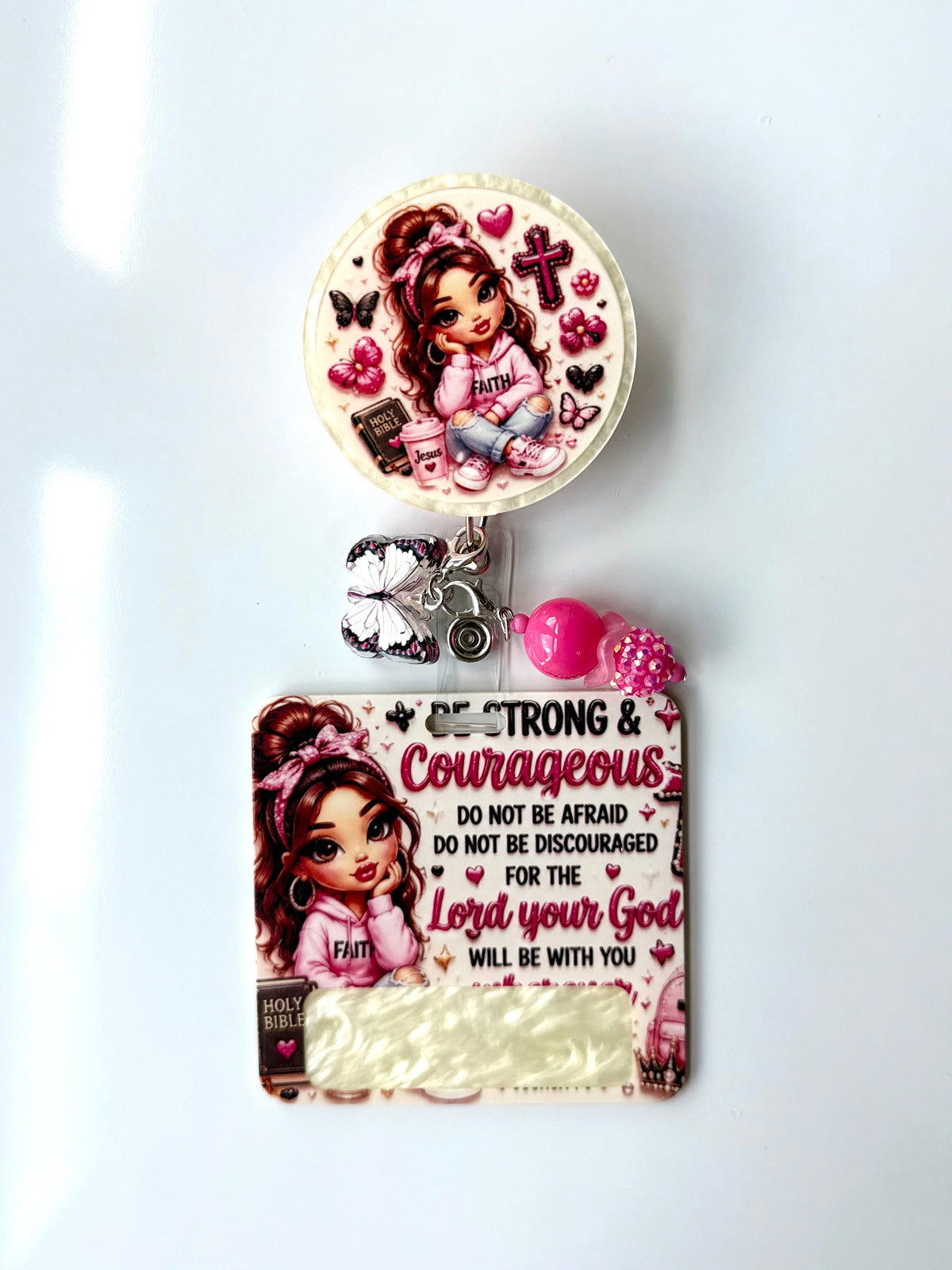 Be Strong & Courageous Interchangeable Badge Reel Buddy