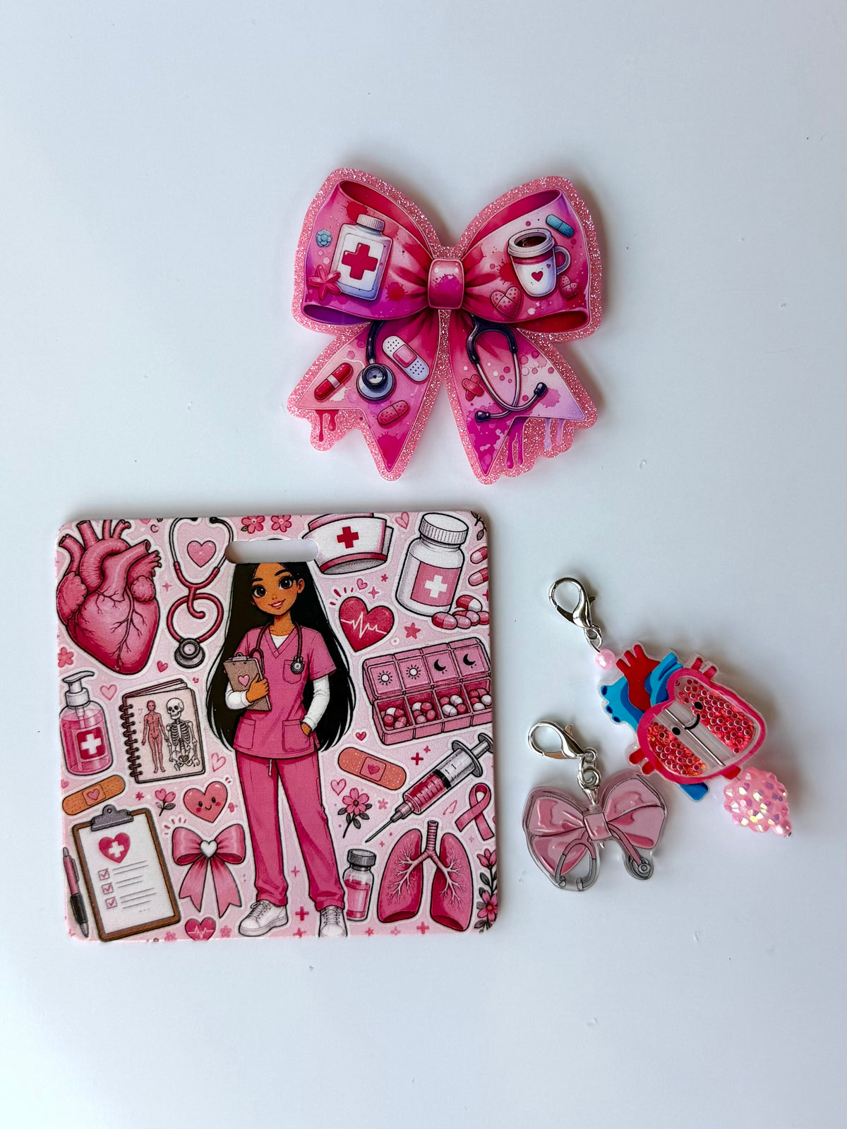 Pink Nurse Bow Interchangeable Badge Reel