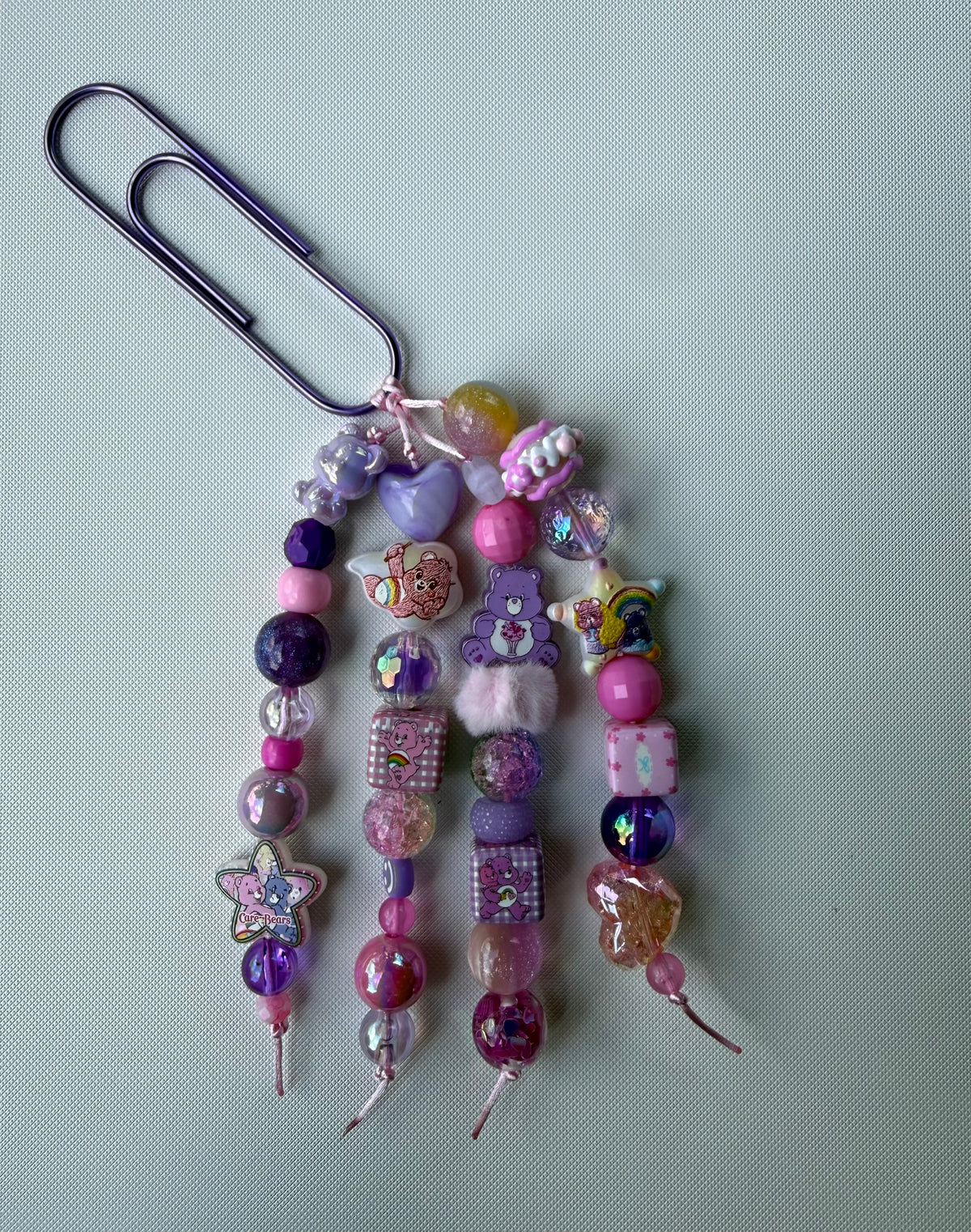 Purple/Pink CareBear Beaded Bookmark