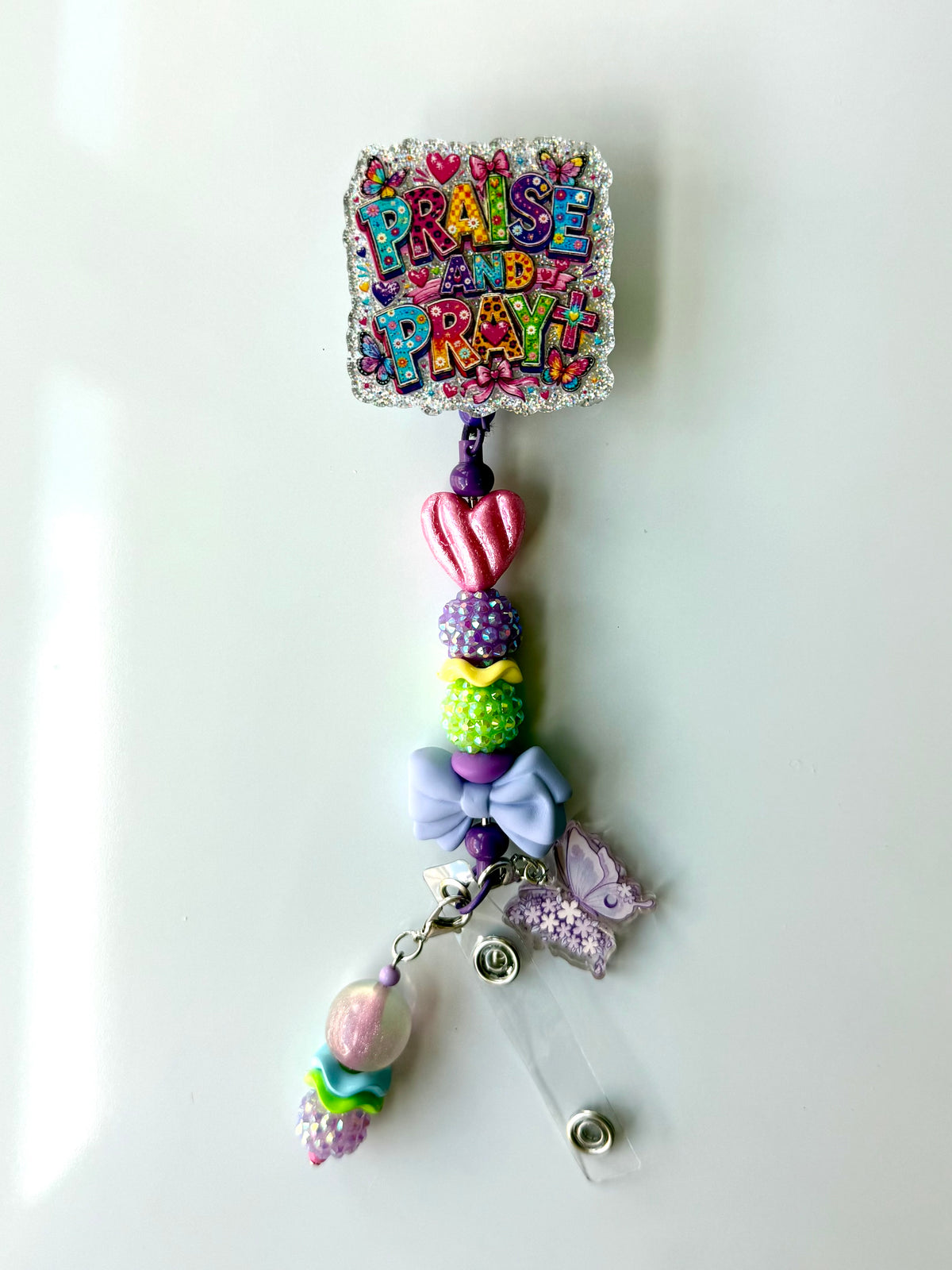 Praise & Pray Beaded Interchangeable Badge Reel