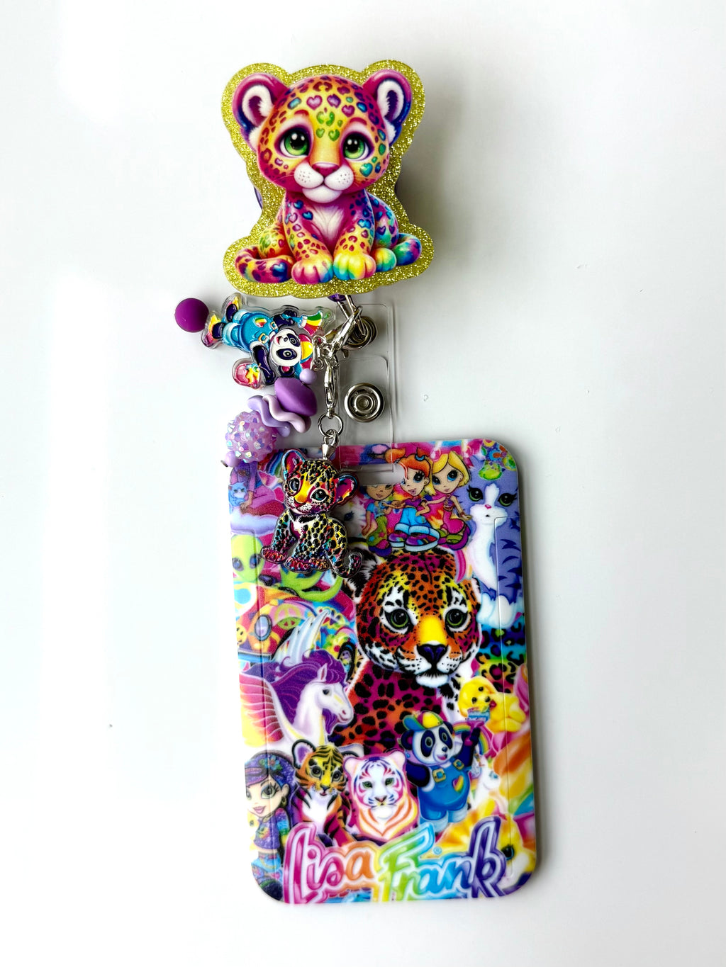90s Rainbow Cheetah Charmed Badge Reel with ID Holder