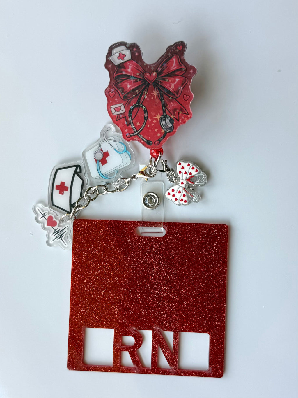 Red RN Bow Interchangeable Badge Reel