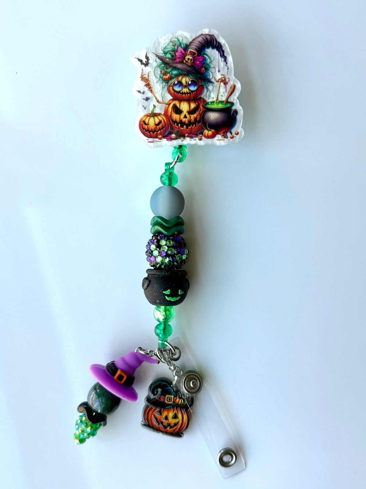 Halloween Pumpkin Beaded Interchangeable Badge Reel
