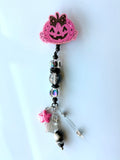Pink Jack-o-lantern Beaded Interchangeable Badge Reel