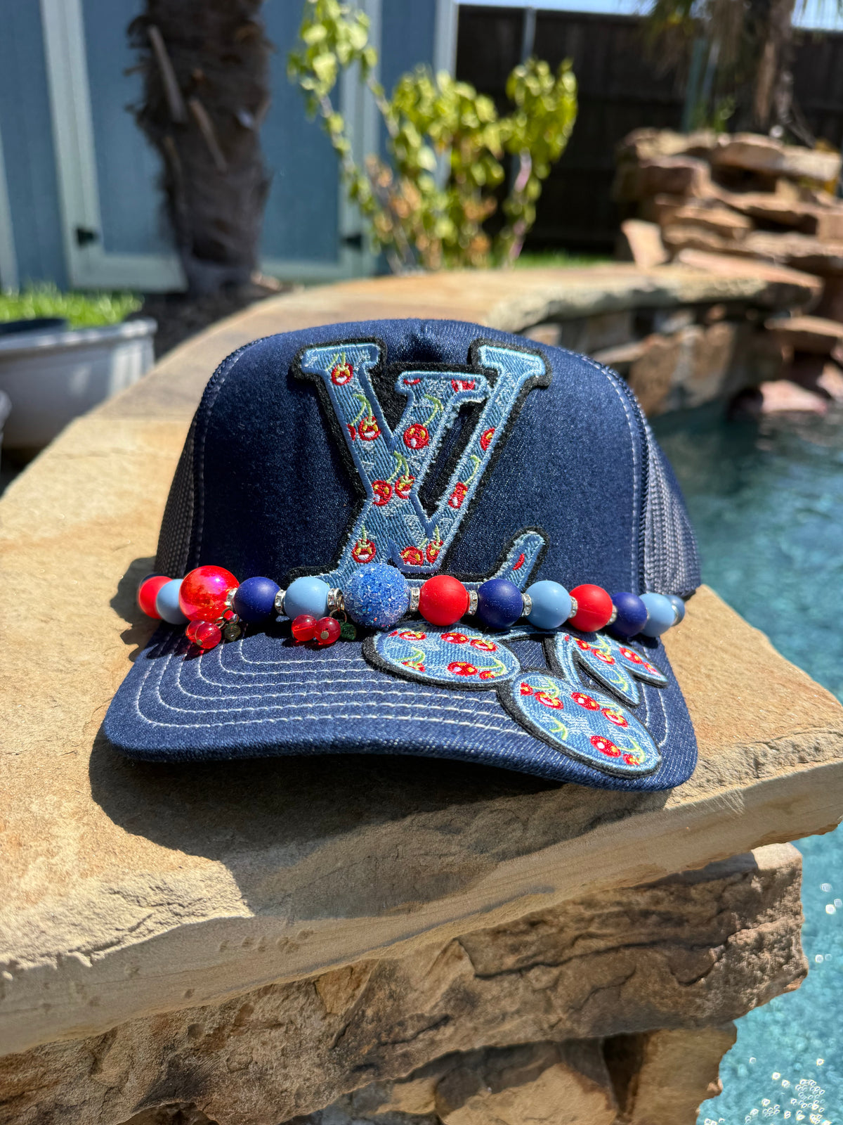 LV Inspired Cherry Denim Cap