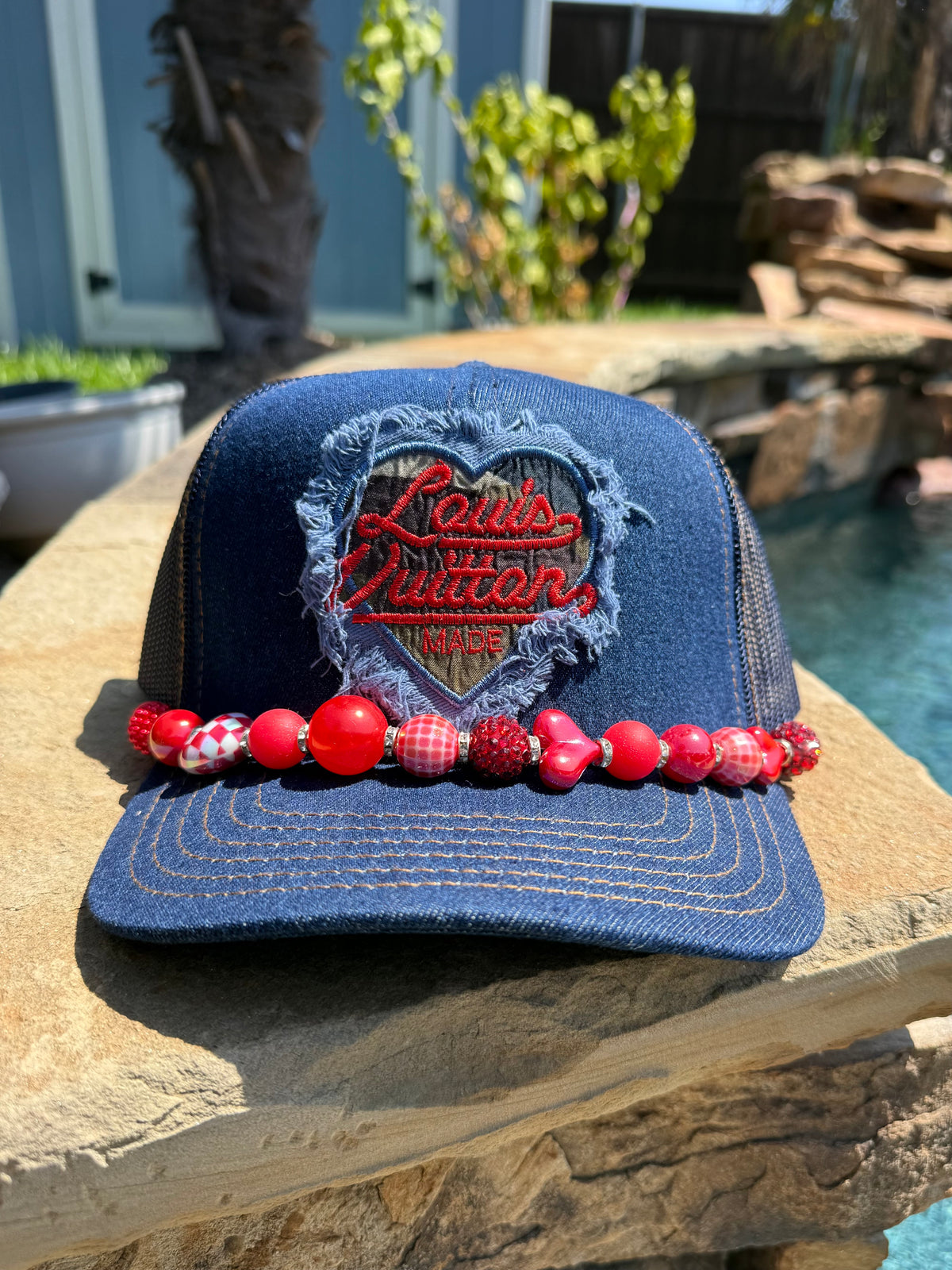 Louis Inspired Heart Denim Cap