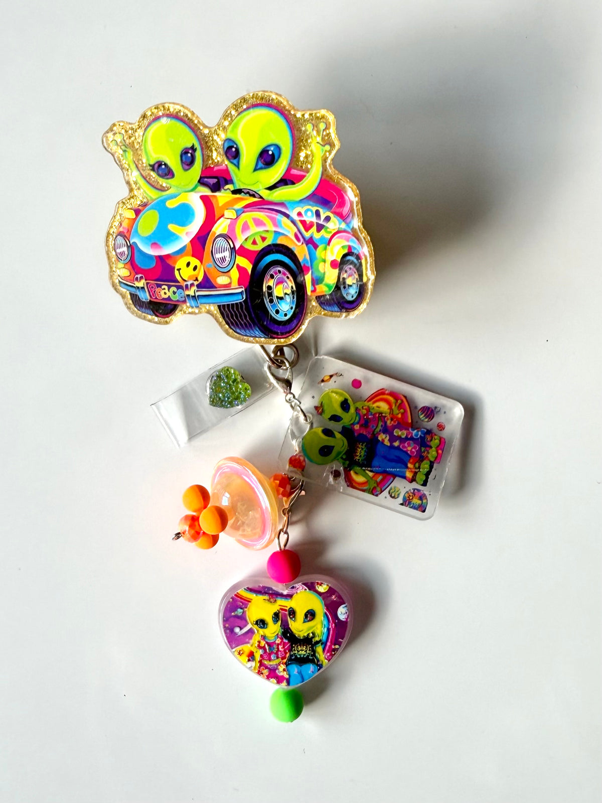 90s Rainbow Alien Charm Interchangeable Badge Reel