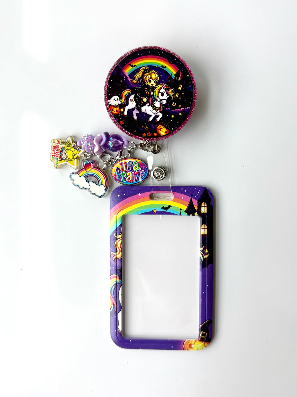 90s Rainbow RainbowBrite Charmed Badge Reel with ID Holder