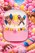 Pink & White Softball Drip Trucker Hat