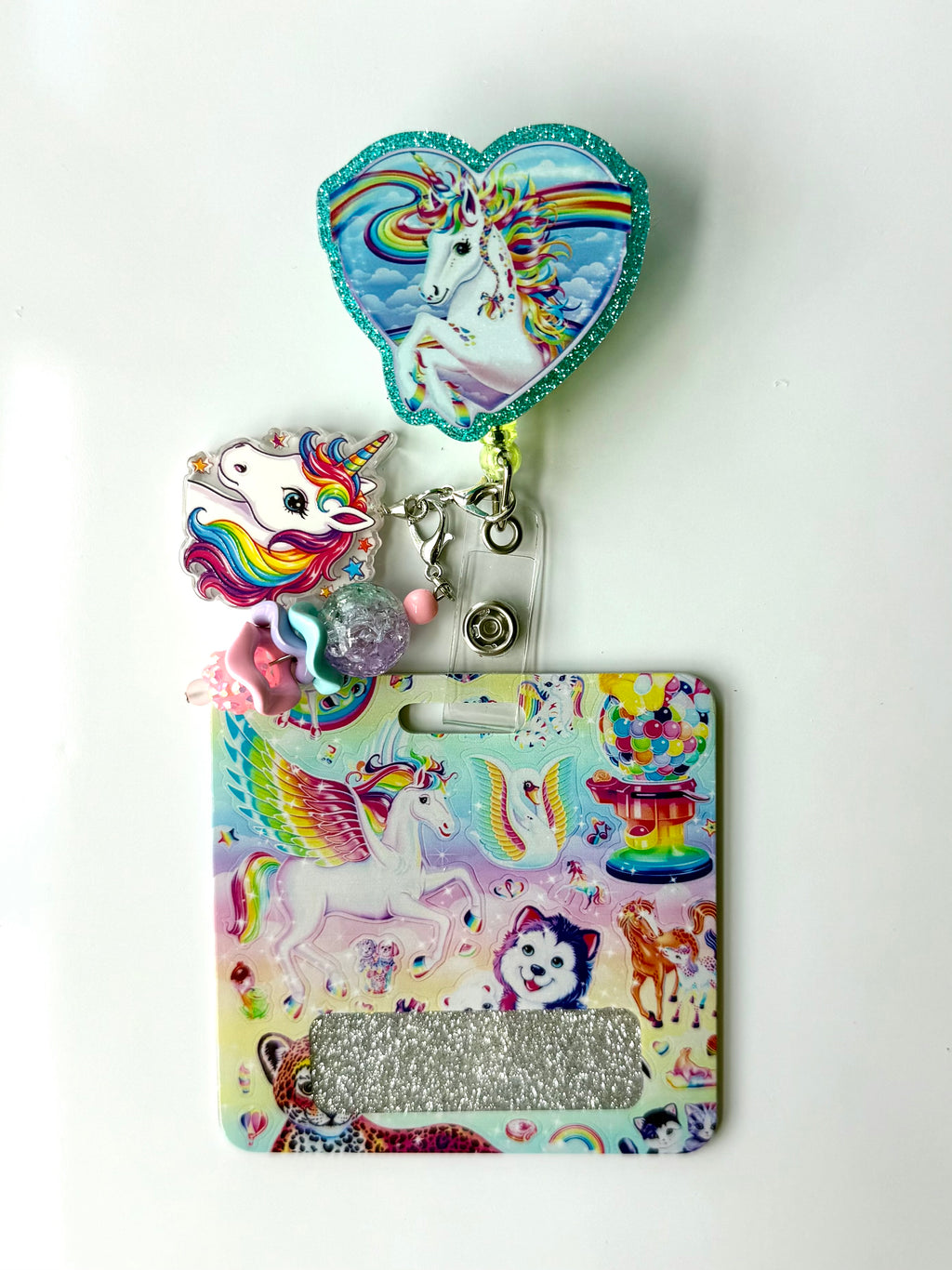 90s Rainbow Unicorn Interchangeable Badge Reel Buddy
