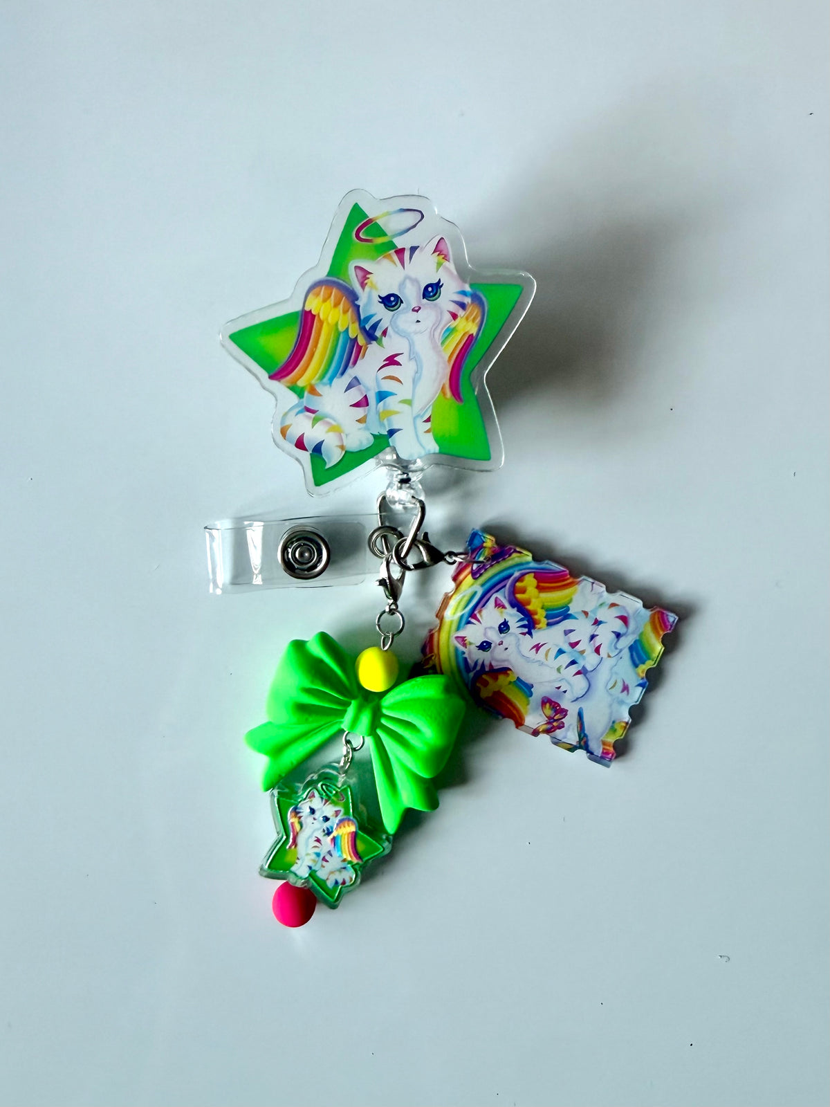 90s Rainbow Angel Kitten Charm Interchangeable Badge Reel