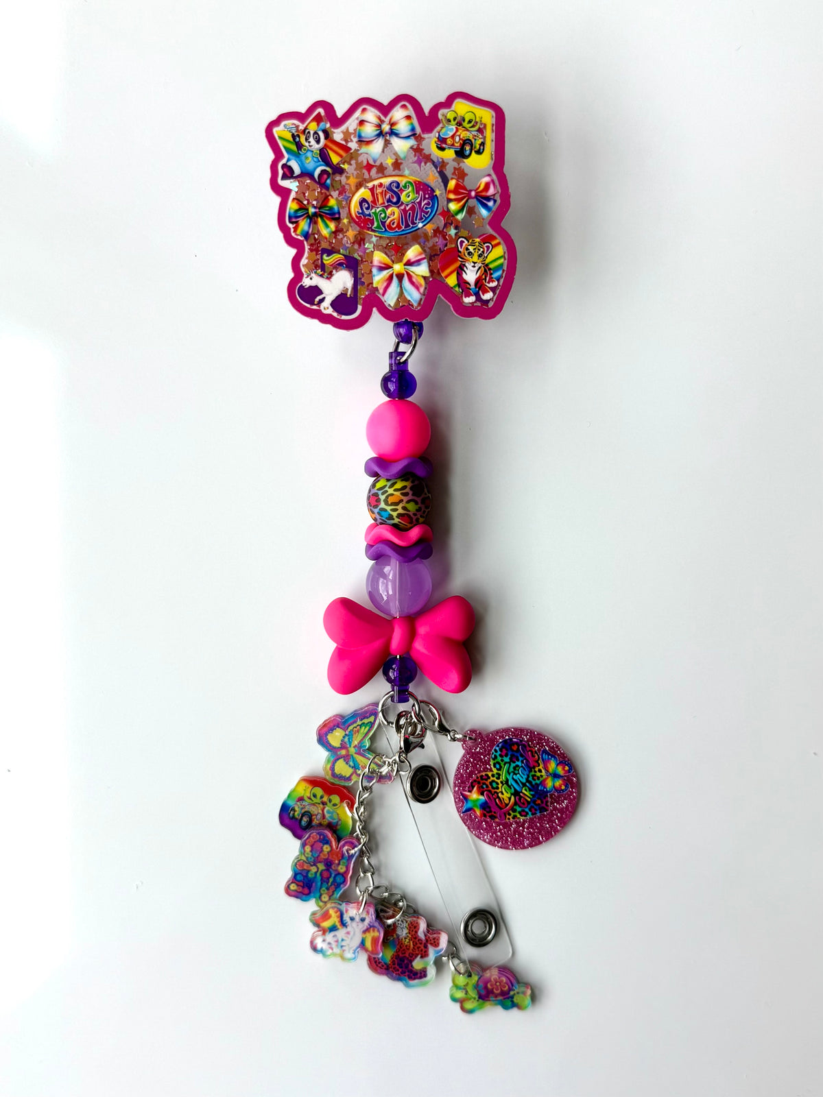 90s Rainbow Bow Beaded Interchangeable Badge Reel