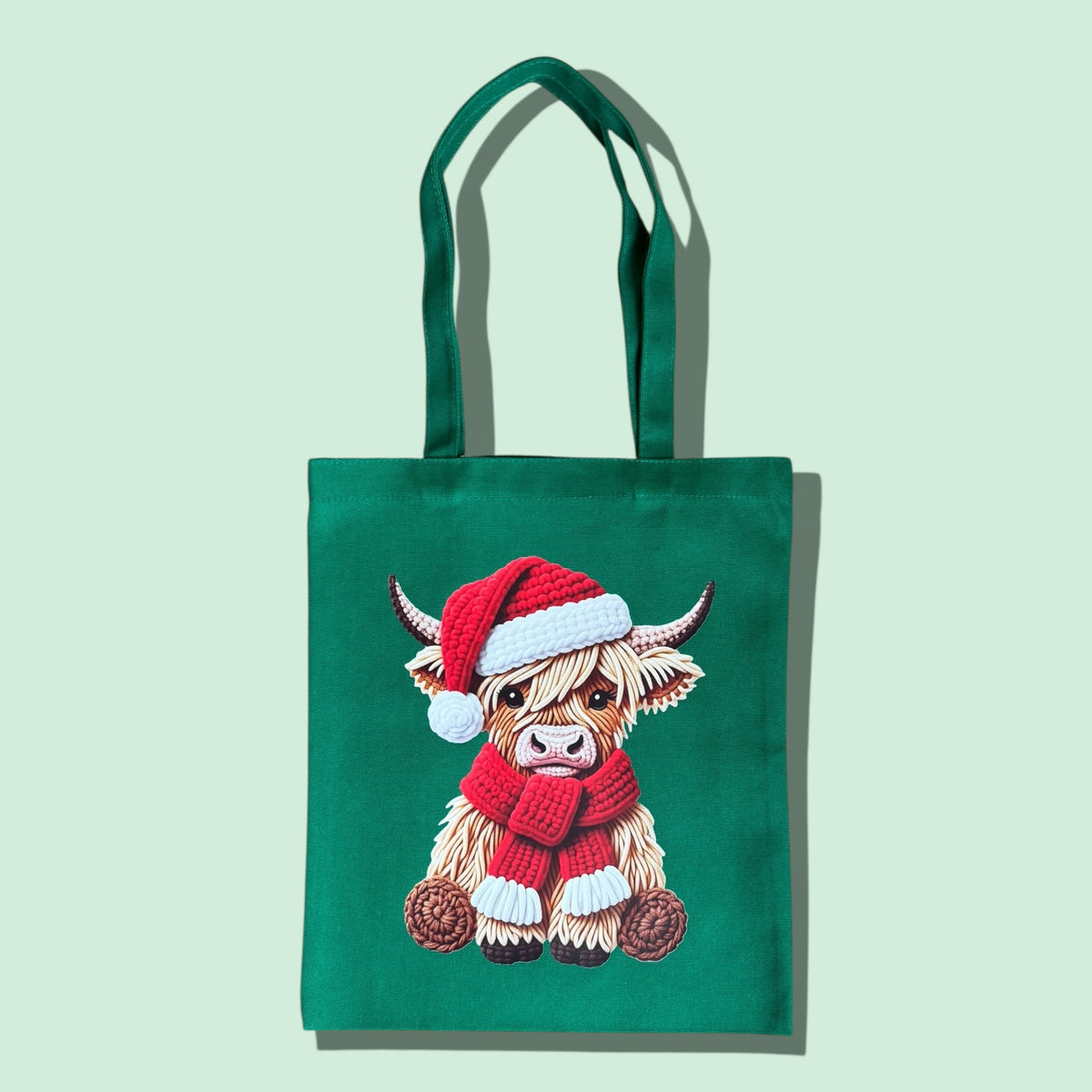 Highland Cow Christmas Tote (Red & Green)