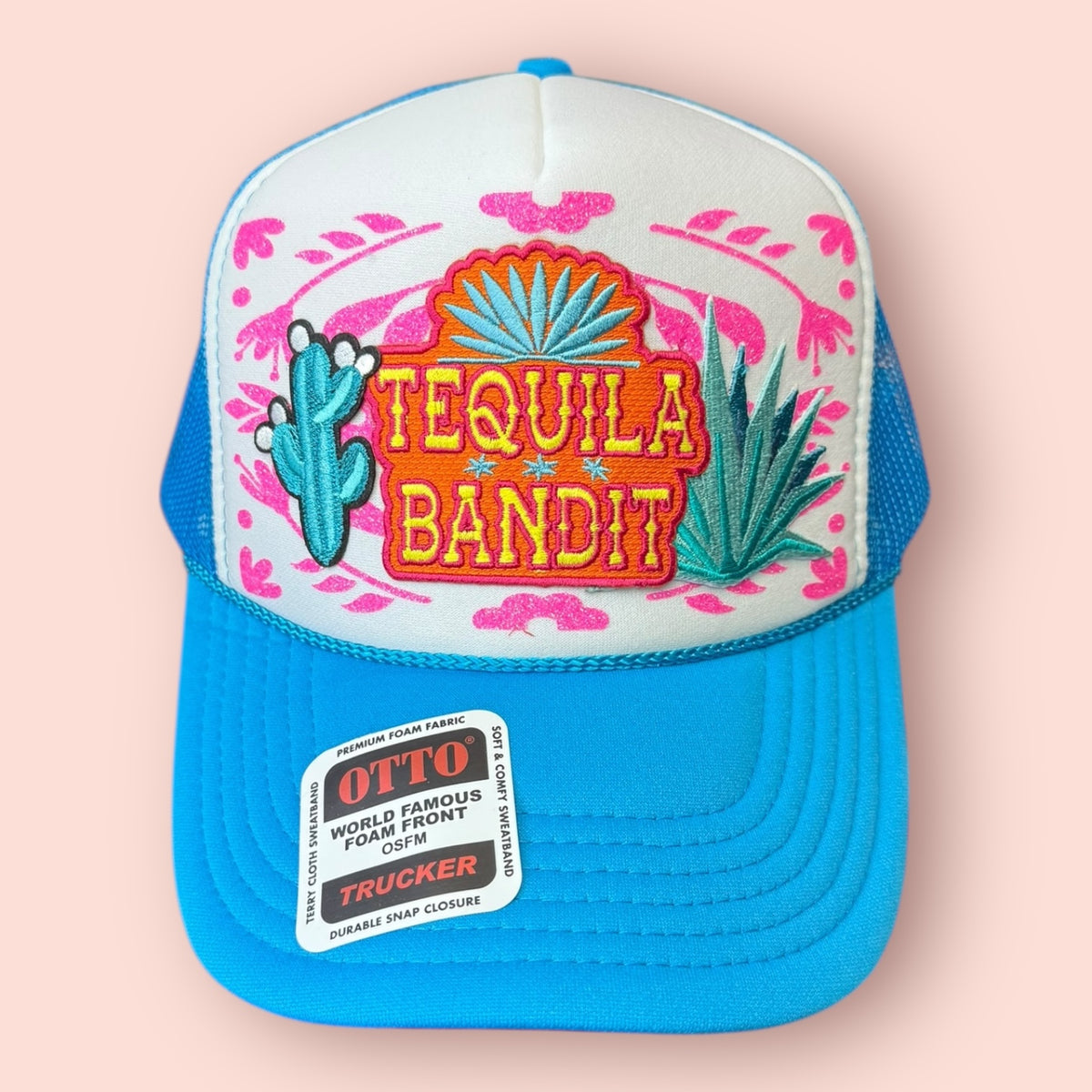 Neon Blue & White Tequila Bandit Trucker Hat