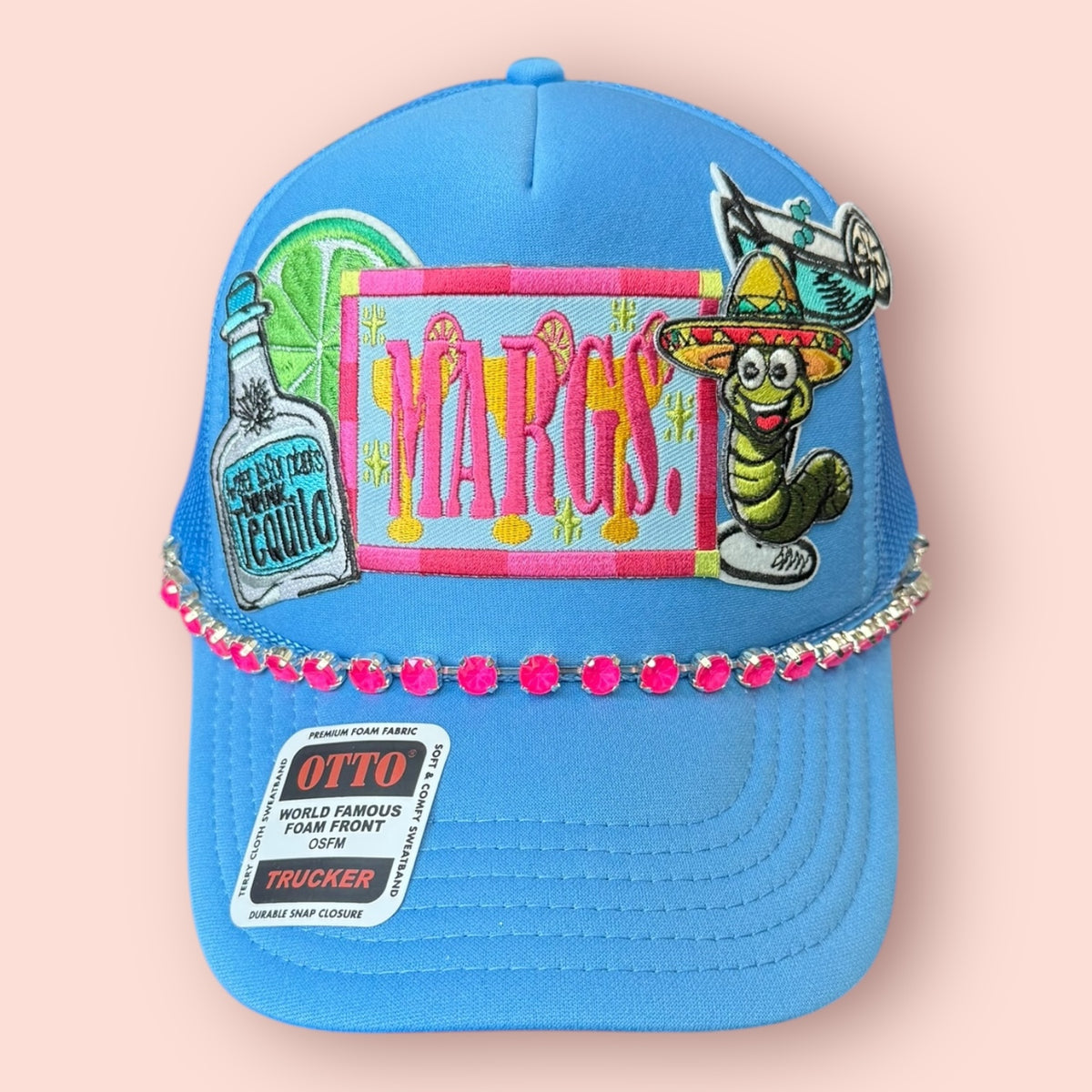Neon Blue Margs & Worm Patch Trucker Hat