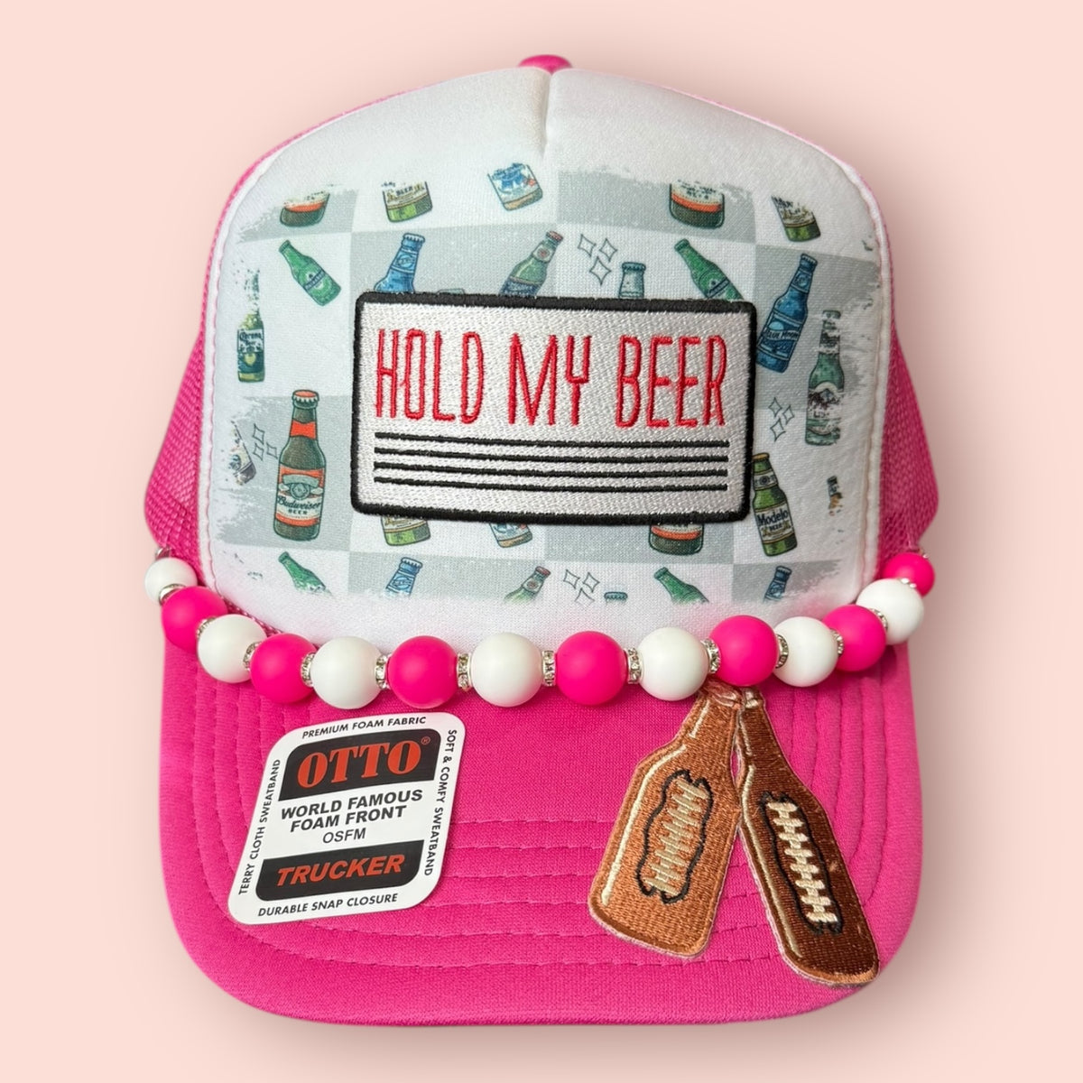 Hot Pink & White Hold My Beer Trucker Hat