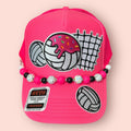 Neon Pink Volleyball Drip Trucker Hat