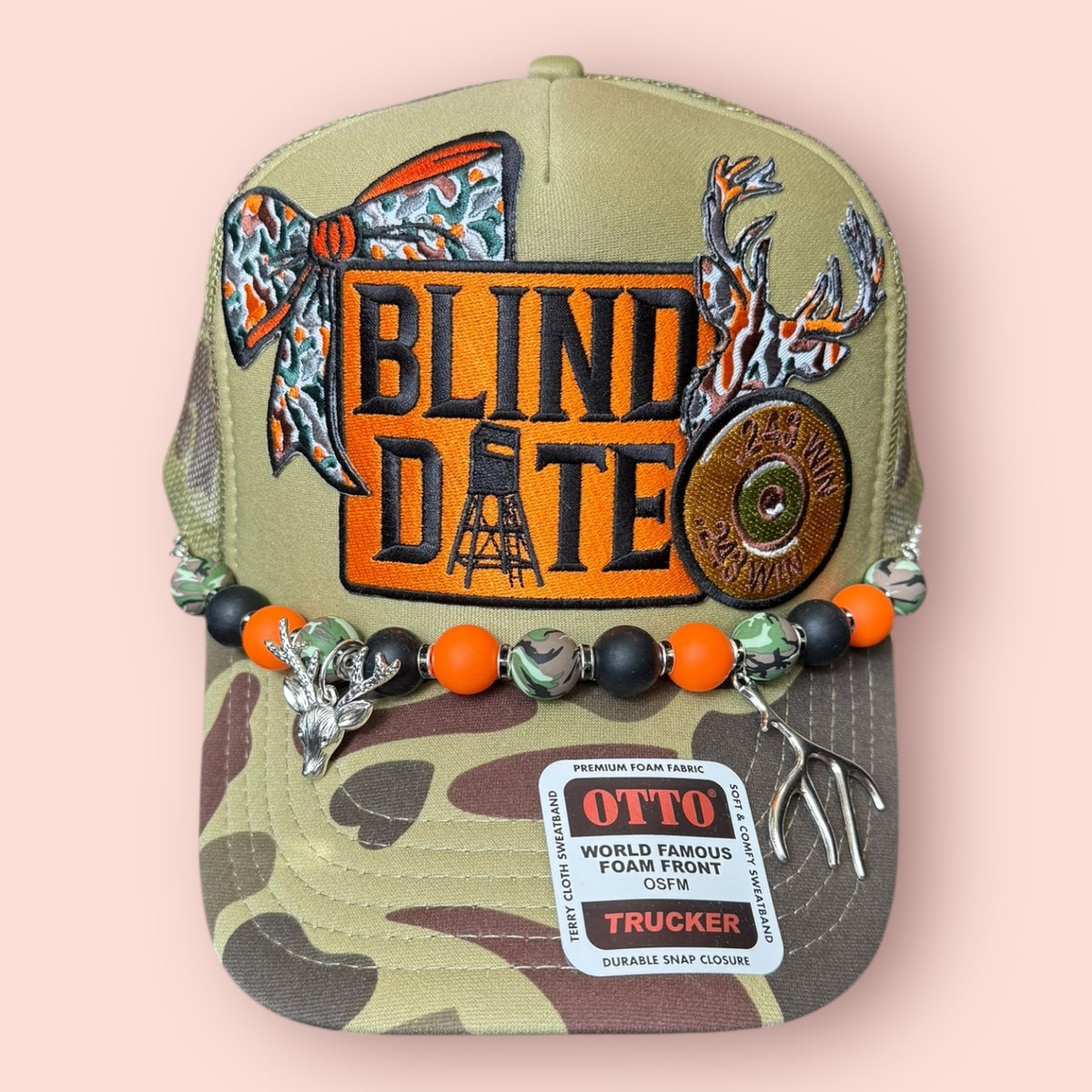 Olive Green Camo Blind Date Hunting Trucker Hat